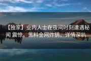 【独家】业内人士在夜间时刻遭遇秘闻 震惊，黑料全网炸锅，详情深扒