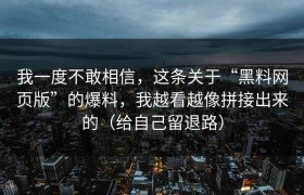 我一度不敢相信，这条关于“黑料网页版”的爆料，我越看越像拼接出来的（给自己留退路）