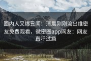圈内人又爆丑闻！清晨刚刚流出维密友免费观看，微密圈app网友：网友直呼过瘾