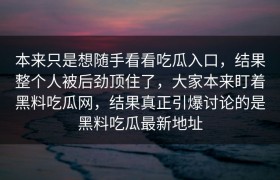 本来只是想随手看看吃瓜入口，结果整个人被后劲顶住了，大家本来盯着黑料吃瓜网，结果真正引爆讨论的是黑料吃瓜最新地址