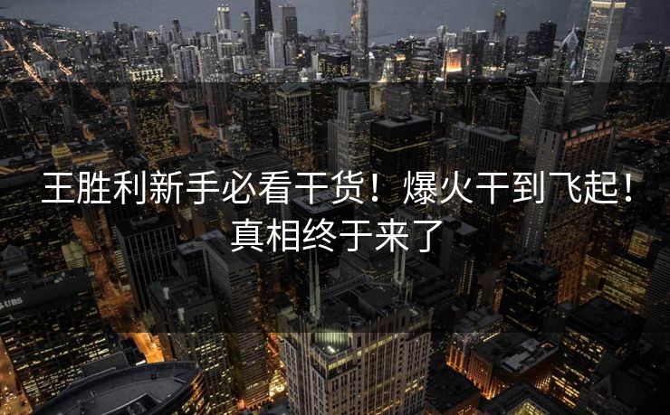 王胜利新手必看干货！爆火干到飞起！真相终于来了