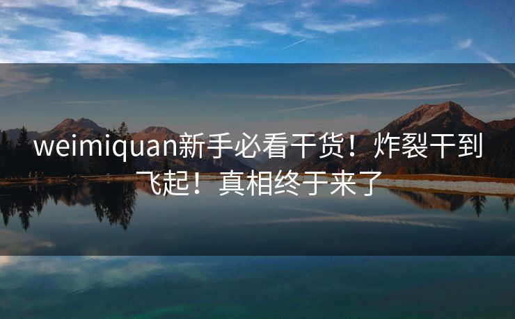 weimiquan新手必看干货！炸裂干到飞起！真相终于来了