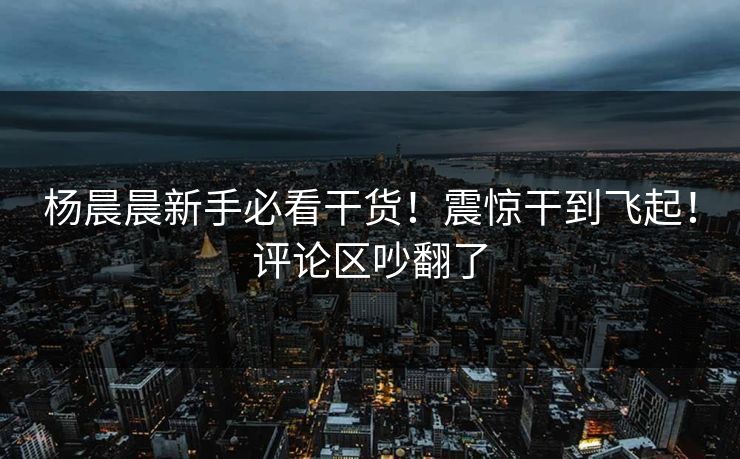 杨晨晨新手必看干货！震惊干到飞起！评论区吵翻了