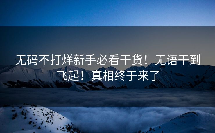 无码不打烊新手必看干货！无语干到飞起！真相终于来了