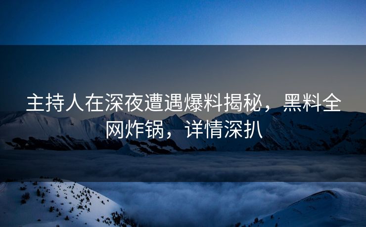 主持人在深夜遭遇爆料揭秘，黑料全网炸锅，详情深扒
